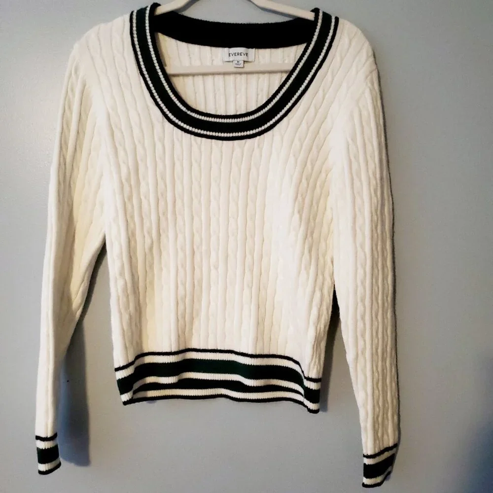 Evereve Cable Knit Scoop Neck Sweater Tennis Preppy Academia Size M
